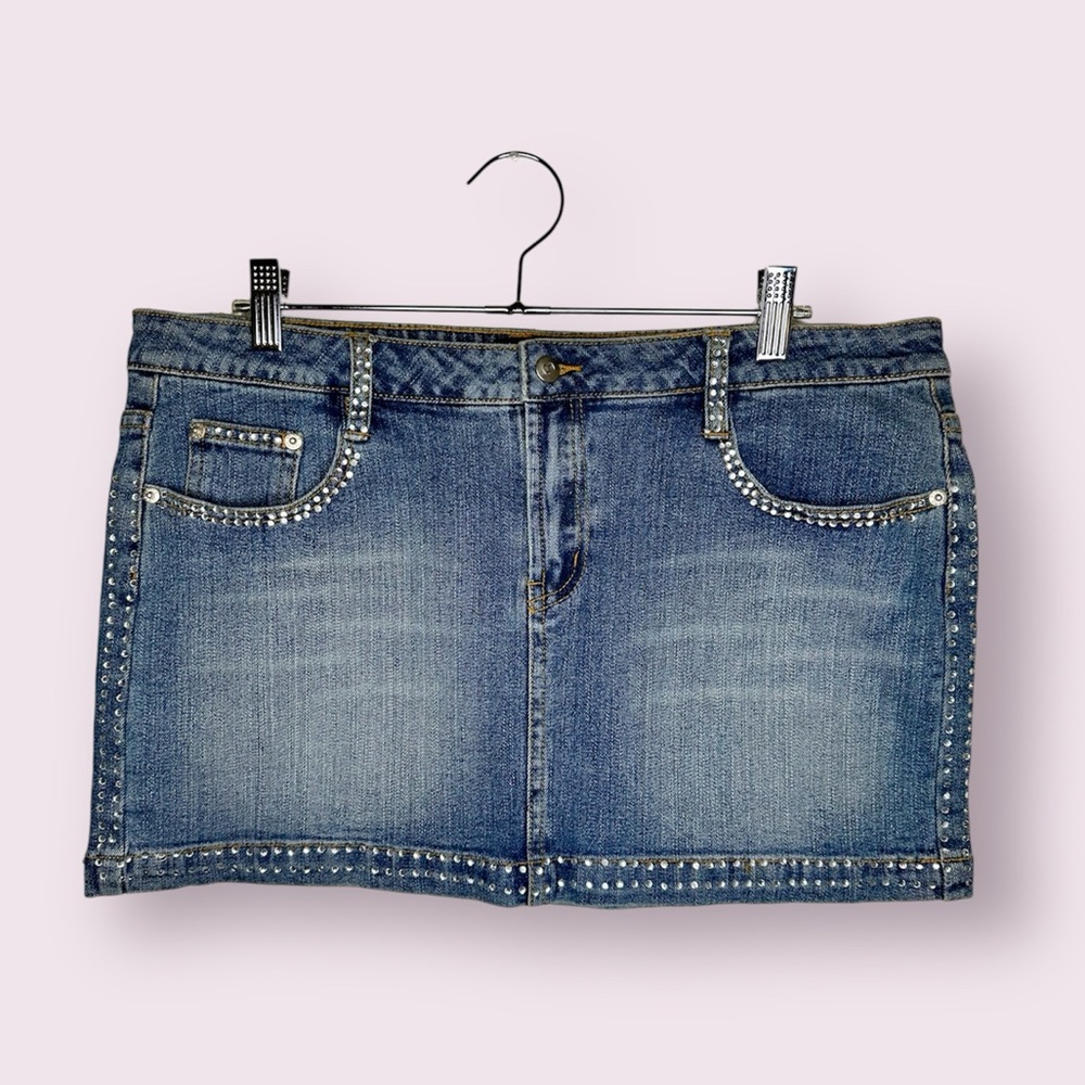 Y2K VENUS denim mini skirt with rhinestone details size 12